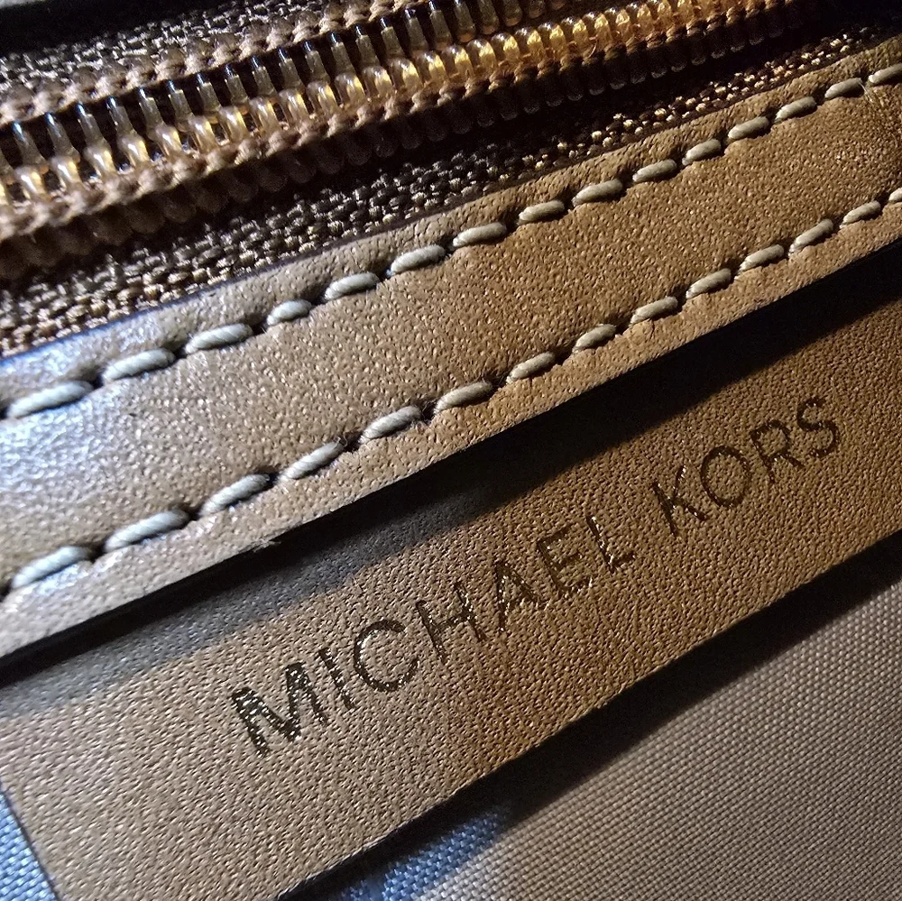 Michael Kors Mercer Large Canvas Leather Concertible Tote Navy Cream Tan
